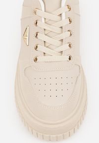 Renee - Beżowe Chunky Sneakersy z Trójkątną Aplikacją VICES na Platformie Cezaline. Kolor: beżowy. Materiał: jeans. Wzór: aplikacja. Obcas: na platformie #2