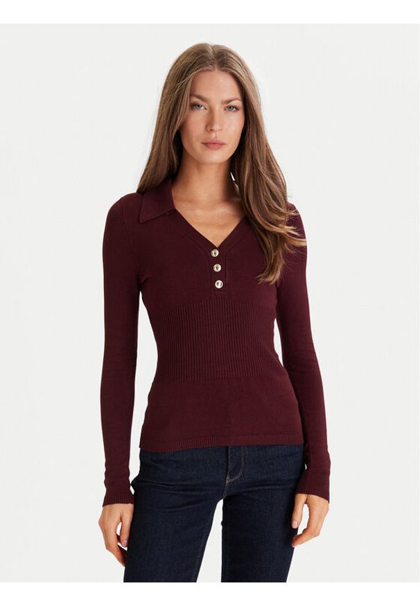 Morgan Sweter 252-MBANOU Bordowy Slim Fit. Kolor: czerwony. Materiał: wiskoza