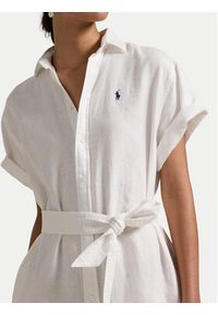 Polo Ralph Lauren Sukienka koszulowa 211959912002 Biały Regular Fit. Typ kołnierza: polo. Kolor: biały. Materiał: len. Typ sukienki: koszulowe #4