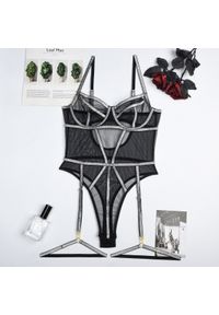 Intica - Body z siateczką i błyszczącą nitką na wieczorne wyjścia Semire. Kolor: czarny. Materiał: materiał