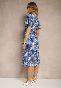 Renee - Granatowa Plisowana Rozkloszowana Sukienka z Bawełną Culinea. Okazja: na co dzień, na imprezę. Kolor: niebieski. Materiał: bawełna. Styl: klasyczny, casual #5
