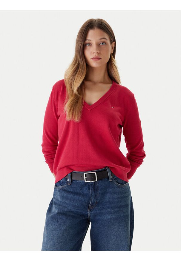 Tommy Jeans Sweter Essential DW0DW19888 Różowy Regular Fit. Kolor: różowy. Materiał: bawełna