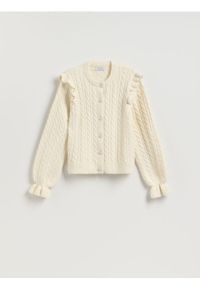 Reserved - Kardigan z dekoracyjnymi guzikami - kremowy. Kolor: kremowy. Materiał: dzianina, wełna #1