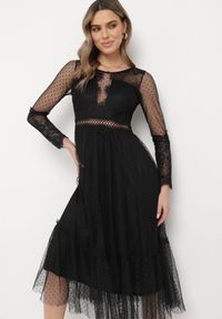 Born2be - Czarna Sukienka Maxi o Rozkloszowanym Fasonie z Ozdobną Koronką i Tiulem Steilla. Kolor: czarny. Materiał: tiul, koronka. Wzór: koronka. Długość: maxi #5