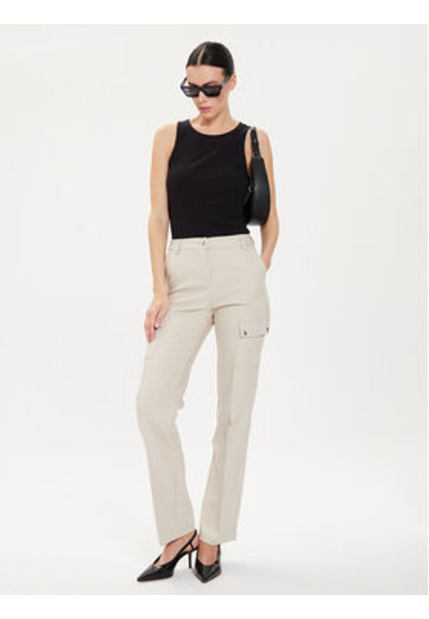 Morgan Spodnie materiałowe 241-PAZZA.F Beżowy Slim Fit. Kolor: beżowy. Materiał: bawełna, syntetyk