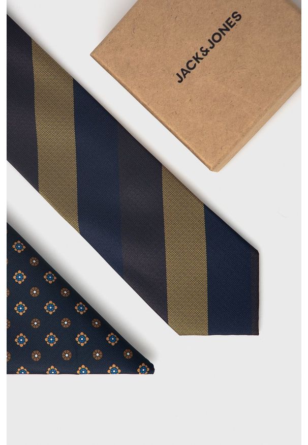 Jack & Jones - Krawat i poszetka. Kolor: niebieski. Materiał: poliester, materiał