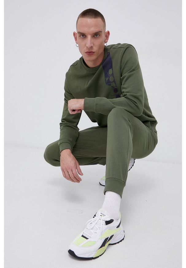 Diadora Bluza męska kolor zielony z nadrukiem. Okazja: na co dzień. Kolor: zielony. Materiał: dzianina. Wzór: nadruk. Styl: casual