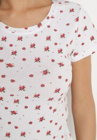 Born2be - Biały Bawełniany T-shirt w Kwiatowy Wzór Savele. Okazja: na co dzień, na spotkanie biznesowe, do pracy, na spacer. Kolor: biały. Materiał: bawełna. Wzór: kwiaty. Styl: biznesowy, klasyczny, casual #4