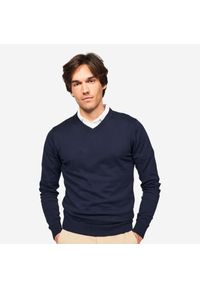 INESIS - Sweter do golfa męski MW 100 dekolt w serek. Typ kołnierza: dekolt w serek, golf. Kolor: niebieski. Materiał: materiał, bawełna. Sport: golf