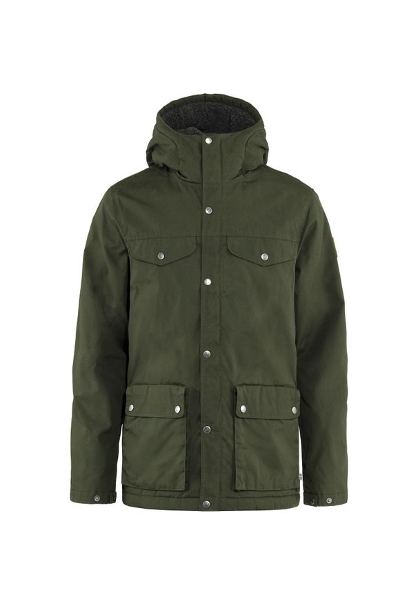 Fjällräven - Kurtka męska Fjallraven Greenland Winter Jacket. Kolor: zielony, czarny, wielokolorowy. Sezon: zima. Sport: turystyka piesza