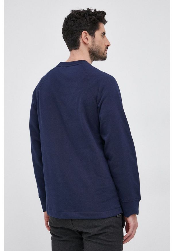 Selected Bluza męska kolor granatowy gładka. Okazja: na co dzień. Kolor: niebieski. Materiał: dzianina. Długość rękawa: raglanowy rękaw. Wzór: gładki. Styl: casual