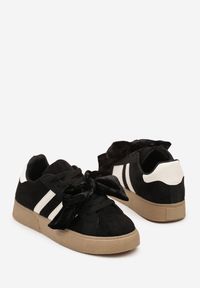Born2be - Czarne Sneakersy Typu Tenisówki z Welurową Kokardą Anorisse. Okazja: na co dzień. Kolor: czarny. Materiał: welur #7