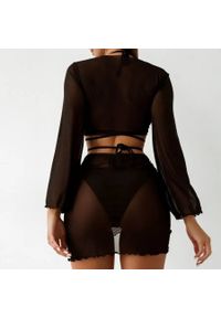 Intica - Strój kąpielowy bikini z pareo na plażę Elwina. Kolor: biały. Materiał: materiał. Wzór: paski #2