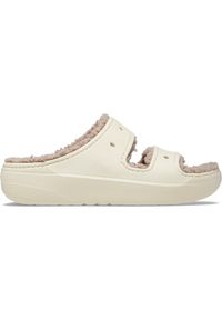 Crocs Classic Cozzzy Sandal. Kolor: beżowy. Materiał: futro. Wzór: paski