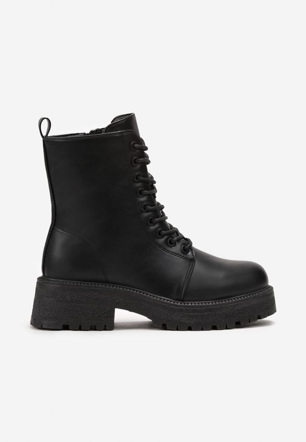 Renee - Czarne Botki Workery na Platformie z Protektorem Venar. Okazja: na co dzień. Zapięcie: sznurówki. Kolor: czarny. Materiał: jeans, skóra. Obcas: na platformie. Styl: casual