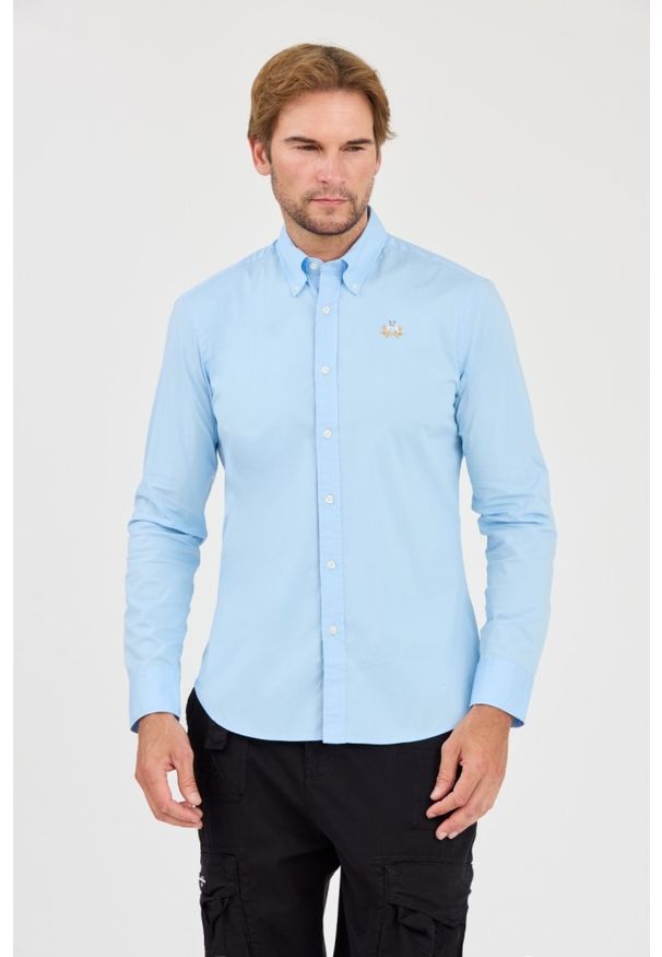 La Martina - LA MARTINA Błękitna męska koszula Poplin Stretch, Rozmiar XXL. Kolor: niebieski