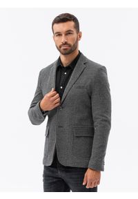 Ombre Clothing - Marynarka męska casual - czarna V5 - Rozmiar: S. Okazja: na co dzień. Kolor: czarny. Materiał: bawełna, poliester, dzianina. Styl: casual