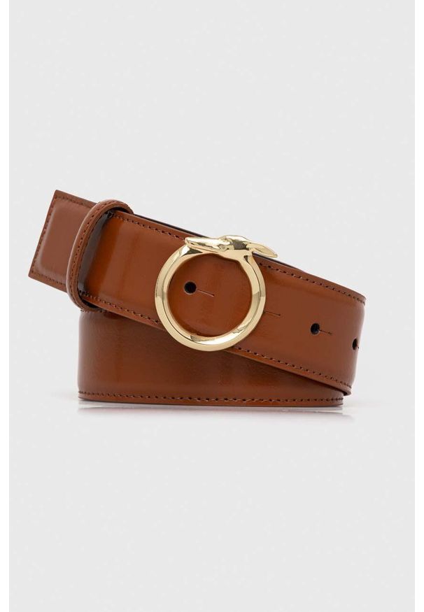 Trussardi Jeans - Trussardi pasek skórzany damski kolor brązowy. Kolor: brązowy. Materiał: skóra