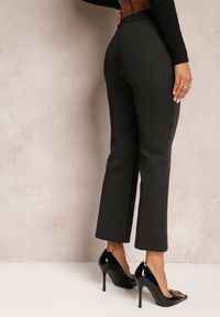 Renee - Czarne Szerokie Spodnie z Elastycznej Bawełny z Gumką w Pasie Obumene. Kolor: czarny. Materiał: bawełna #5