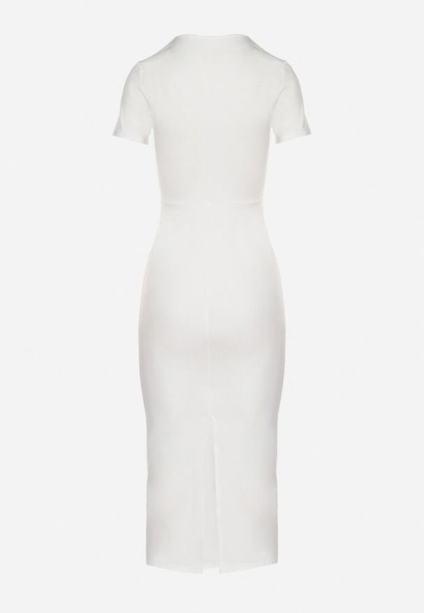 Born2be - Biała Sukienka Dopasowana Bodycon z Dekoltem w Serek Efricene. Okazja: na co dzień. Typ kołnierza: dekolt w serek. Kolor: biały. Materiał: jeans. Długość rękawa: krótki rękaw. Typ sukienki: bodycon. Styl: casual, klasyczny
