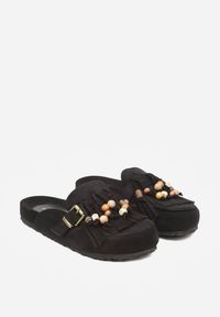 Renee - Czarne Klapki na Platformie Ozdobione Koralikami Klamrami i Frędzlami Leurecea. Okazja: na co dzień. Kolor: czarny. Materiał: jeans. Wzór: aplikacja. Sezon: lato. Obcas: na platformie. Styl: casual, elegancki #5