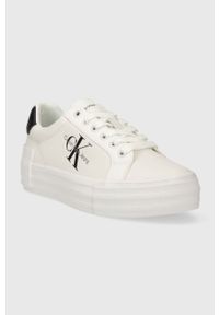 Calvin Klein Jeans sneakersy skórzane BOLD VULC FLATFORM LACEUP LTH WN kolor biały YW0YW00821. Nosek buta: okrągły. Zapięcie: sznurówki. Kolor: biały. Materiał: skóra #5