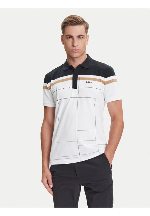 BOSS Polo Paule 50544477 Biały Slim Fit. Typ kołnierza: polo. Kolor: biały. Materiał: bawełna