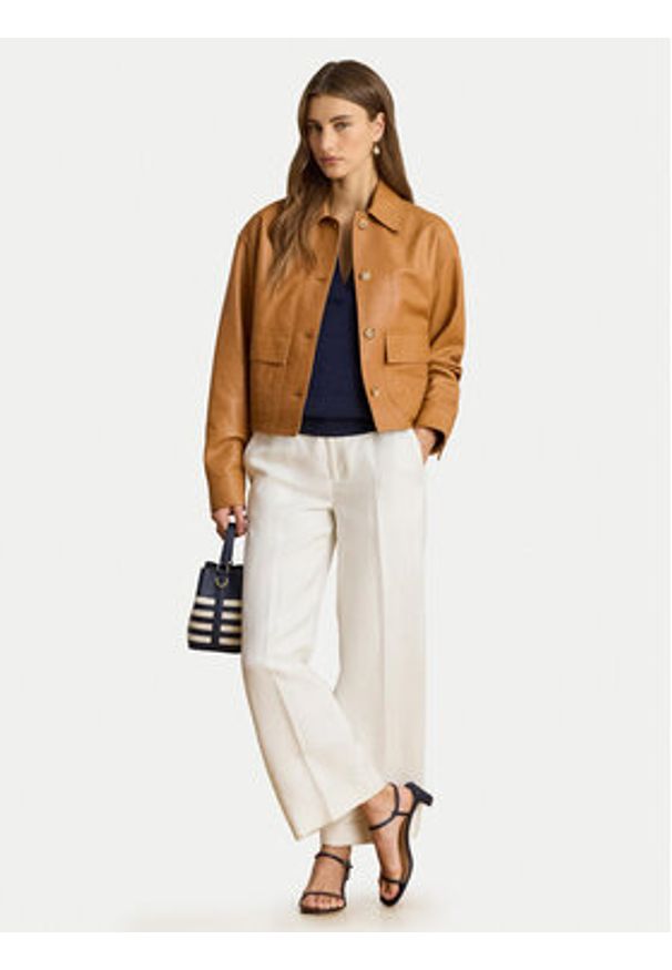 Lauren Ralph Lauren - LAUREN RALPH LAUREN Spodnie materiałowe 200P08107001 Biały Wide Leg. Kolor: biały. Materiał: len