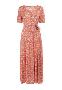 Born2be - Różowo-Pomarańczowa Sukienka Melenope. Kolor: różowy. Materiał: wiskoza, tkanina, materiał. Długość rękawa: krótki rękaw. Wzór: nadruk, kolorowy. Styl: wakacyjny, klasyczny. Długość: maxi #3