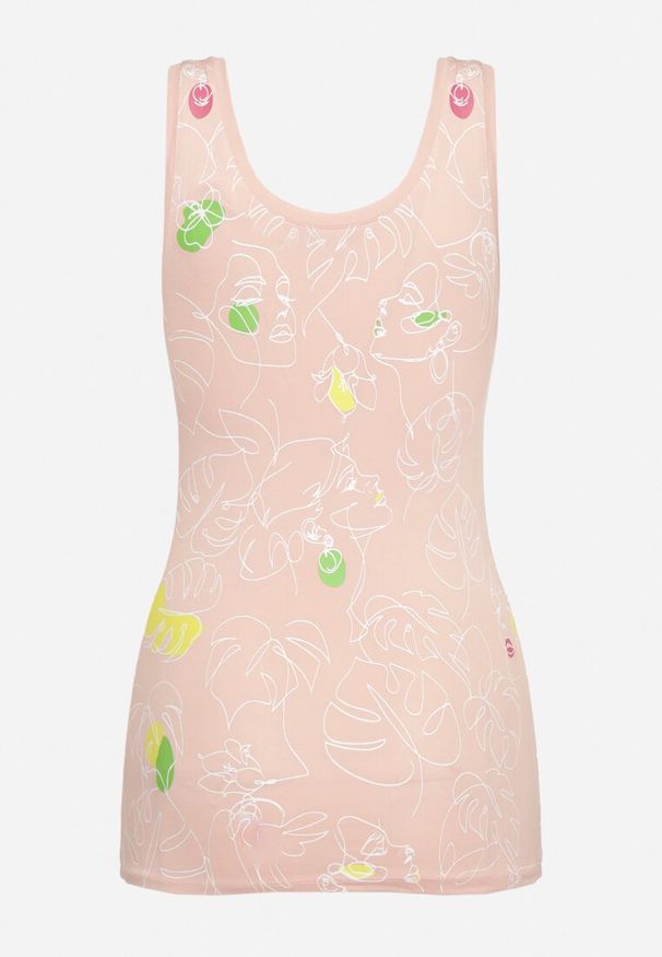 Born2be - Jasnoróżowy Top Bawełniany z Florystycznym Motywem Bileria. Kolor: różowy. Materiał: bawełna. Wzór: aplikacja, nadruk