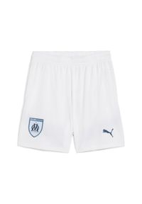 Puma - Spodenki meczowe dla dzieci OM 2024/25. Kolor: biały, wielokolorowy, niebieski. Styl: młodzieżowy