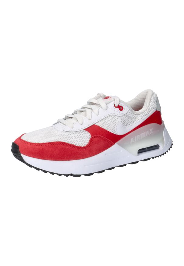 Buty do biegania męskie Nike Air Max Systm. Zapięcie: sznurówki. Kolor: czerwony, biały, wielokolorowy. Materiał: tkanina, guma, skóra. Szerokość cholewki: normalna. Model: Nike Air Max. Sport: bieganie