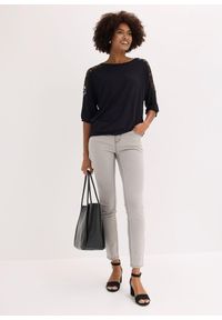 bonprix - Bluzka oversize z mieszanki wiskozy. Kolor: czarny. Materiał: wiskoza, koronka. Wzór: aplikacja, koronka #2