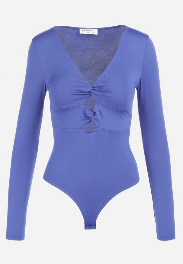 Born2be - Granatowe Body z Wycięciami Tritas. Kolor: niebieski. Materiał: jeans, skóra. Długość: długie