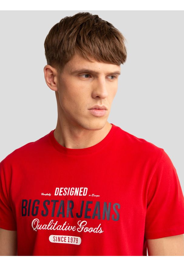 Big-Star - Koszulka męska bawełniana z nadrukiem czerwona Messeret 603. Okazja: na co dzień. Kolor: czerwony. Materiał: bawełna. Wzór: nadruk. Styl: casual, klasyczny