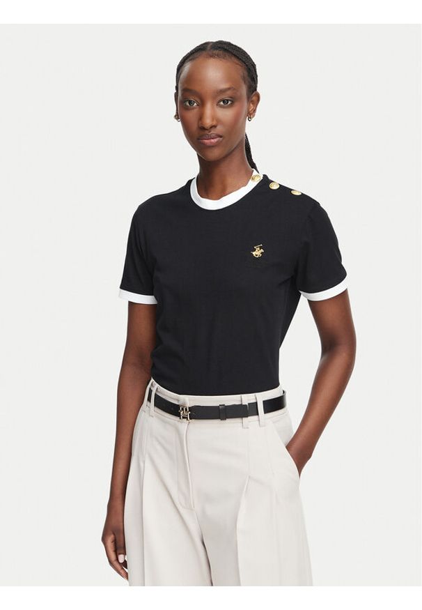 Beverly Hills Polo Club T-Shirt P-SS26W-TS0104 Czarny Regular Fit. Typ kołnierza: polo. Kolor: czarny. Materiał: bawełna