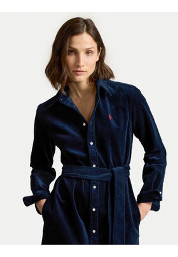 Polo Ralph Lauren Sukienka koszulowa 211941474005 Granatowy Regular Fit. Typ kołnierza: polo. Kolor: niebieski. Materiał: bawełna, sztruks. Typ sukienki: koszulowe