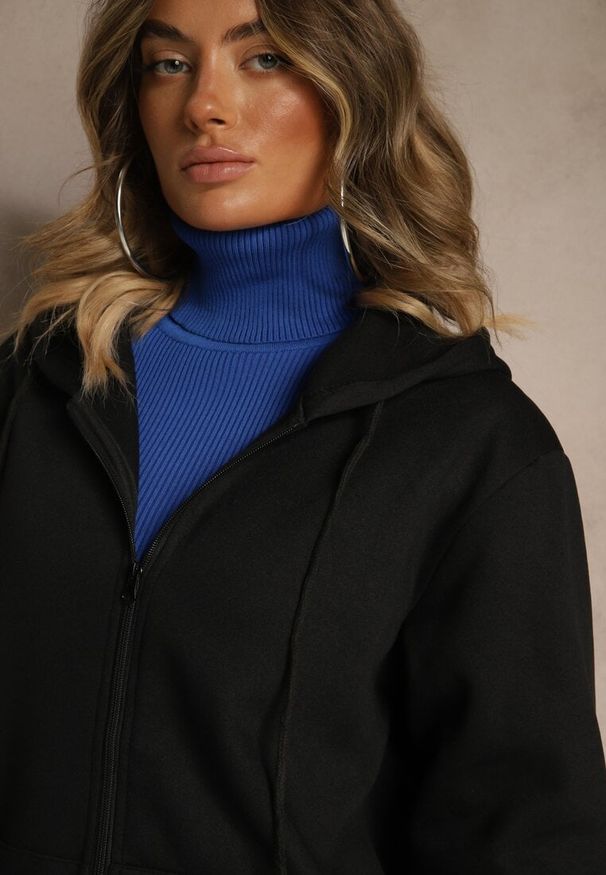 Renee - Czarna Bluza Rozpinana z Kapturem z Bawełną Ozdobiona Sznurkami Odiola. Okazja: na co dzień. Typ kołnierza: kaptur. Kolor: czarny. Materiał: bawełna. Wzór: aplikacja. Styl: sportowy, casual