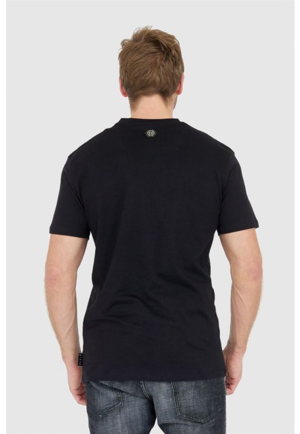 Philipp Plein - PHILIPP PLEIN Czarny t-shirt męski z logo, Rozmiar M. Kolor: czarny