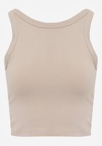 Born2be - Beżowy Top z Prążkowanego Materiału Zitessa. Okazja: na co dzień. Kolor: beżowy. Materiał: prążkowany, materiał. Długość rękawa: na ramiączkach. Styl: casual, elegancki, klasyczny #8