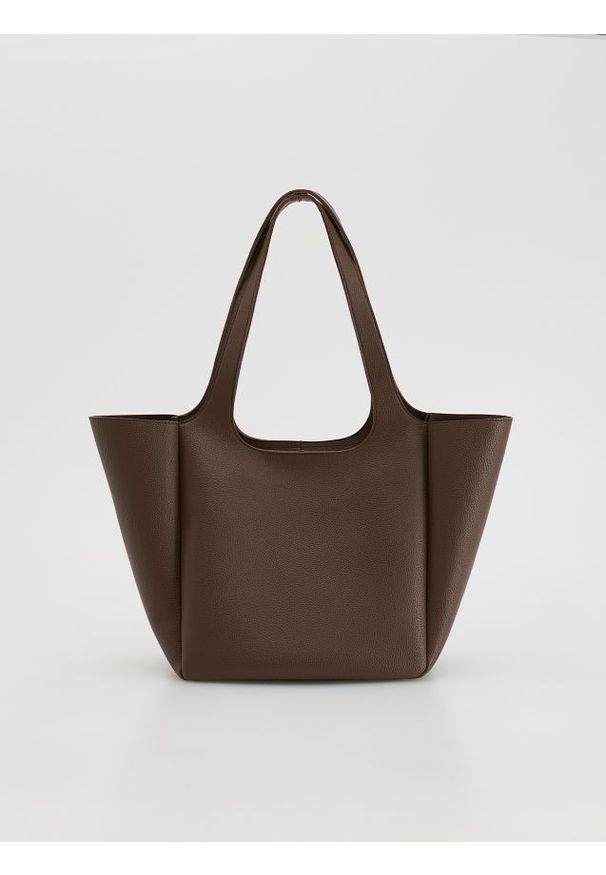 Reserved - Torebka shopper - ciemnobrązowy. Kolor: brązowy. Materiał: skórzane