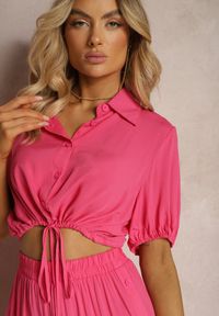 Renee - Fuksjowy Komplet z Bawełny w Stylu Utility Koszula i Szerokie Spodnie Veola. Kolor: różowy. Materiał: bawełna