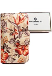 Portfel damski Peterson PTN 76116-F8 wzór 5. Materiał: skóra ekologiczna. Wzór: aplikacja, kwiaty, nadruk