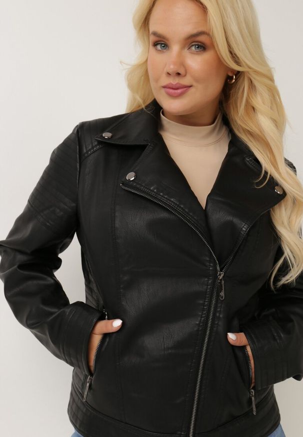 Born2be - Czarna Ramoneska Telantes. Kolor: czarny. Materiał: jeans, dzianina. Długość rękawa: długi rękaw. Długość: długie