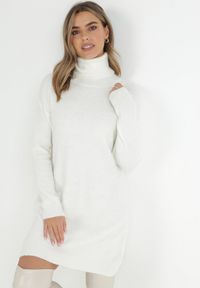 Born2be - Biała Sukienka Dzianinowa Classificator. Okazja: na co dzień. Typ kołnierza: golf. Kolor: biały. Materiał: dzianina. Długość rękawa: długi rękaw. Sezon: zima, jesień. Typ sukienki: proste. Styl: casual #6