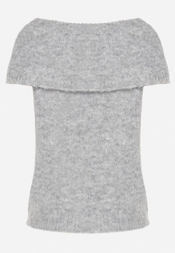 Born2be - Jasnoszara Dzianinowa Bluzka Top z Hiszpańskim Dekoltem z Wełną Inathiel. Okazja: na co dzień. Kolor: szary. Materiał: wełna, dzianina. Styl: elegancki, casual