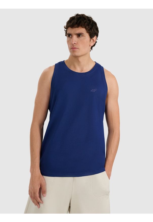 4f - 4F Tank top regular gładki męski - granatowy XXL. Kolor: niebieski. Materiał: dzianina, jersey, bawełna. Długość rękawa: bez rękawów. Wzór: gładki