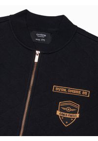 Ombre Clothing - Bluza męska bomberka z naszywkami - czarna V1 B1422 - XXL. Kolor: czarny. Materiał: bawełna, poliester, elastan. Wzór: aplikacja #3