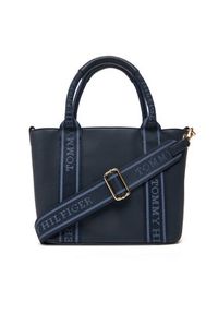 TOMMY HILFIGER - Tommy Hilfiger Torebka Th Logotape Mini Tote AW0AW17201 Granatowy. Kolor: niebieski. Materiał: skórzane #4