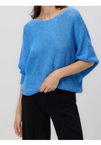 Reserved - Gładki sweter - jasnoniebieski. Kolor: niebieski. Materiał: dzianina. Wzór: gładki